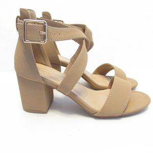 Top Moda Nude Tan Block Heel Ankle Strap Sandals